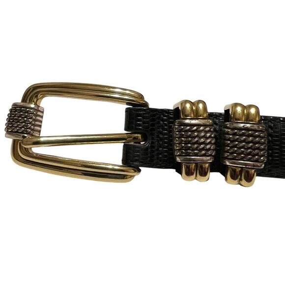 BRIGHTON Thin Leather Belt with Gold & Silver Buckle Womens Sz 28 = Small - Picture 3 of 9